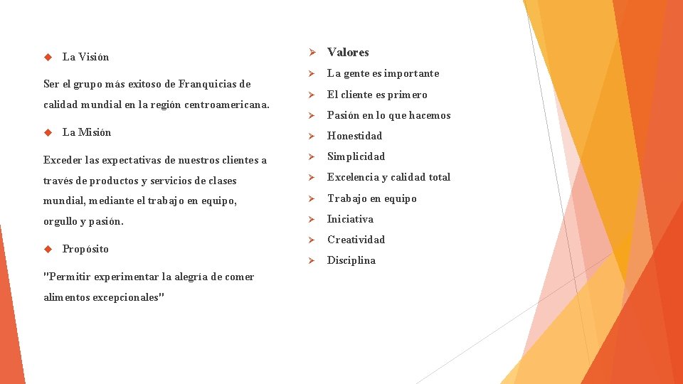  Valores La gente es importante El cliente es primero Pasión en lo que