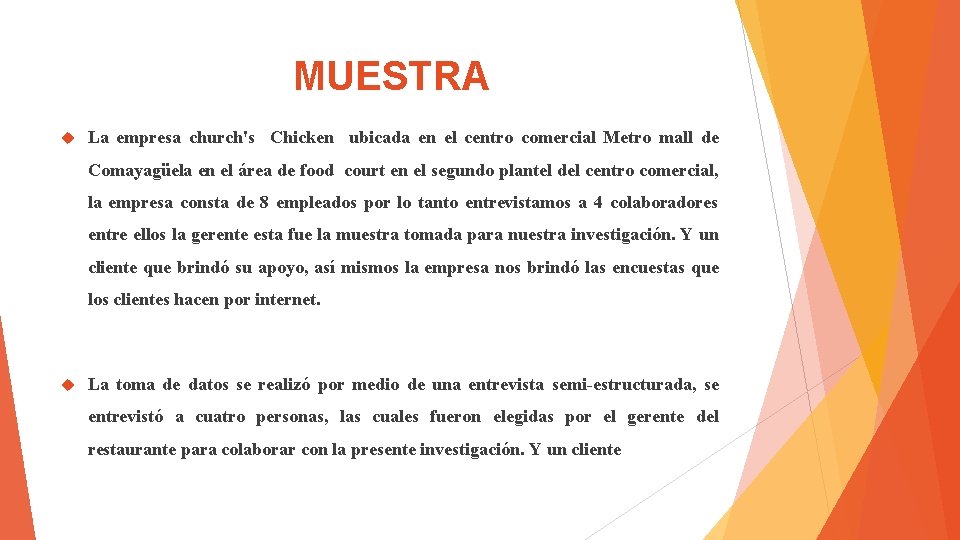 MUESTRA La empresa church's Chicken ubicada en el centro comercial Metro mall de Comayagüela