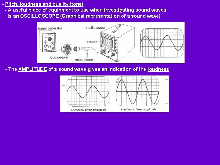 - Pitch, loudness and quality (tone) - A useful piece of equipment to use