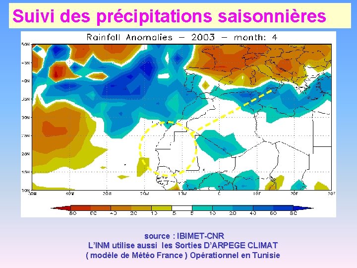 Suivi des précipitations saisonnières source : IBIMET-CNR L’INM utilise aussi les Sorties D’ARPEGE CLIMAT