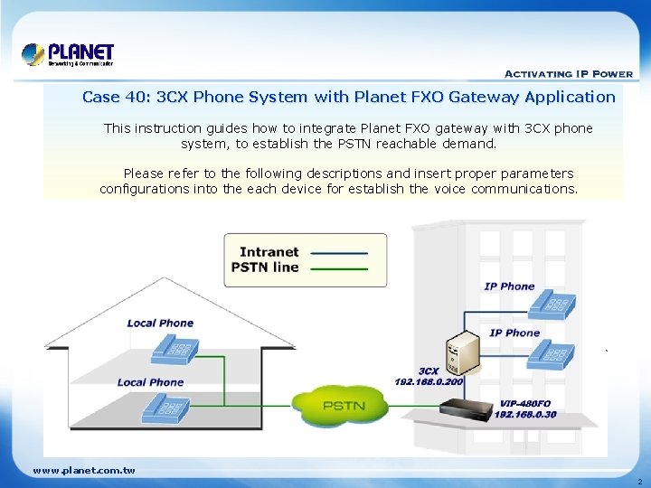 Case 40: 3 CX Phone System with Planet FXO Gateway Application This instruction guides