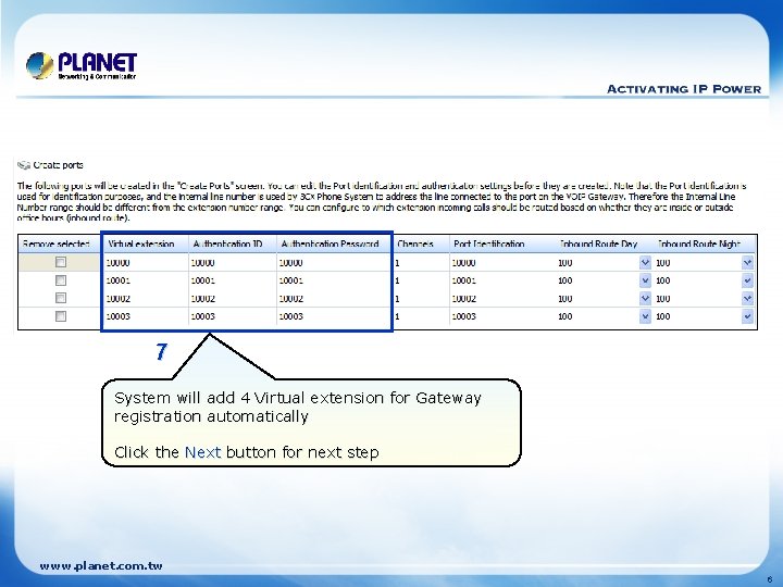 8 7 System will add 4 Virtual extension for Gateway registration automatically Click the