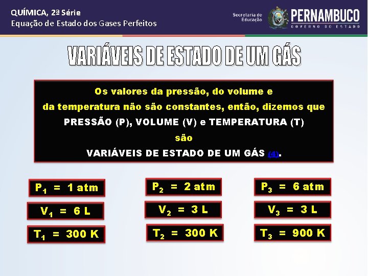 QUÍMICA, 2ª Série Equação de Estado dos Gases Perfeitos Os valores da pressão, do QUÍMICA, 2ª Série Equação de Estado dos Gases Perfeitos Os valores da pressão, do