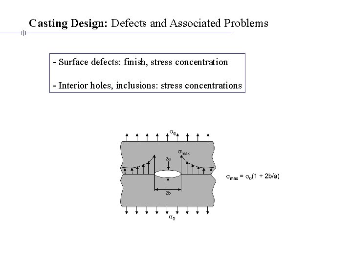 Casting Design: Defects and Associated Problems - Surface defects: finish, stress concentration - Interior