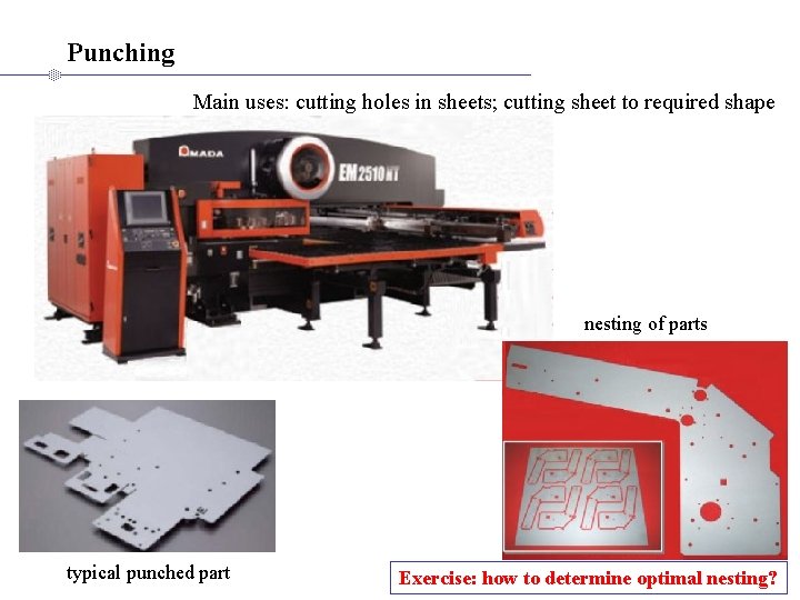 Punching Main uses: cutting holes in sheets; cutting sheet to required shape nesting of