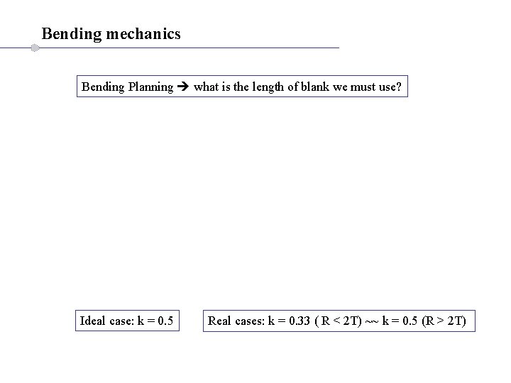 Bending mechanics Bending Planning what is the length of blank we must use? Ideal