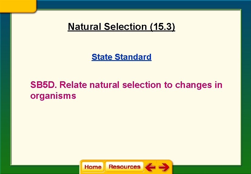 Natural Selection (15. 3) State Standard SB 5 D. Relate natural selection to changes