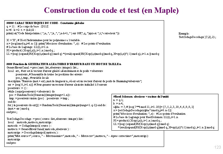 Construction du code et test (en Maple) ##### CARACTERISTIQUES DU CODE - Constantes globales