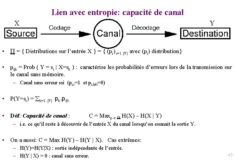 Lien avec entropie: capacité de canal X Y • P = { Distributions sur