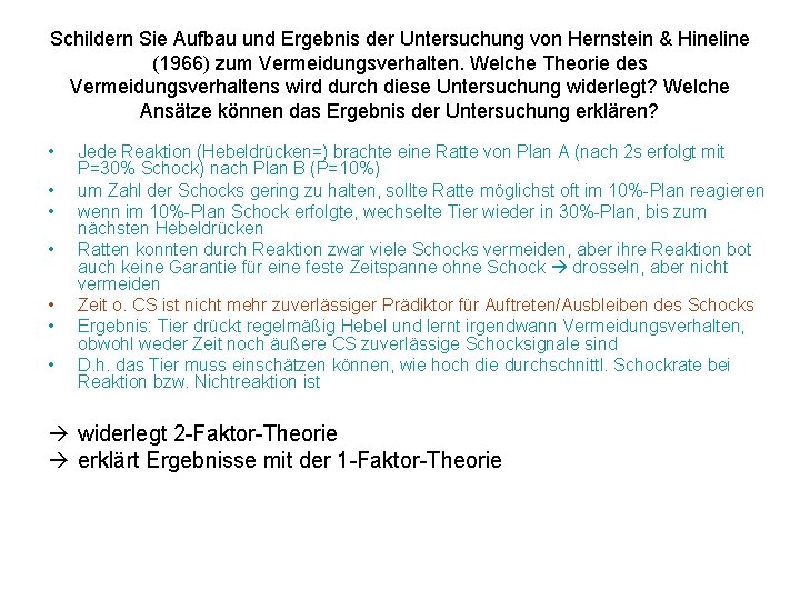 Schildern Sie Aufbau und Ergebnis der Untersuchung von Hernstein & Hineline (1966) zum Vermeidungsverhalten.