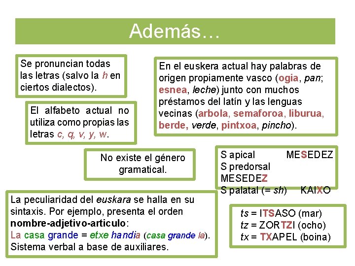 Además… Se pronuncian todas letras (salvo la h en ciertos dialectos). El alfabeto actual