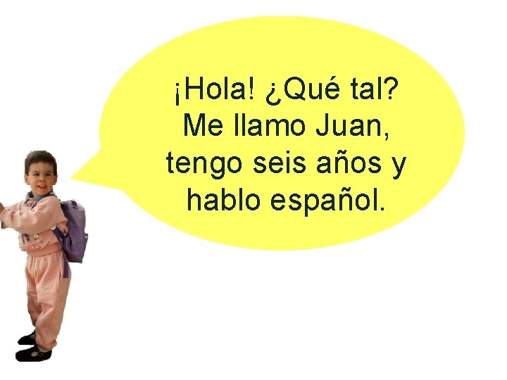 ¡Hola! ¿Qué tal? Me llamo Juan, tengo seis años y hablo español. 