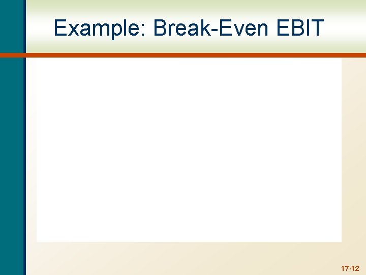 Example: Break-Even EBIT 17 -12 