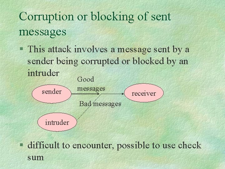 Corruption or blocking of sent messages § This attack involves a message sent by