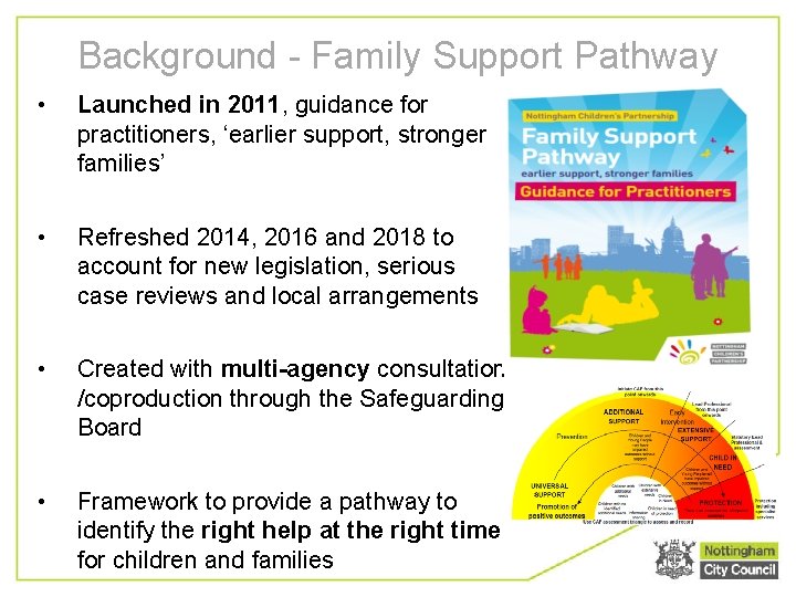 Background - Family Support Pathway • Launched in 2011, guidance for practitioners, ‘earlier support,