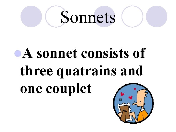 Sonnets l. A sonnet consists of three quatrains and one couplet 