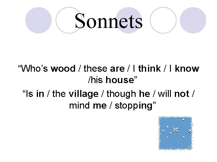 Sonnets “Who’s wood / these are / I think / I know /his house”