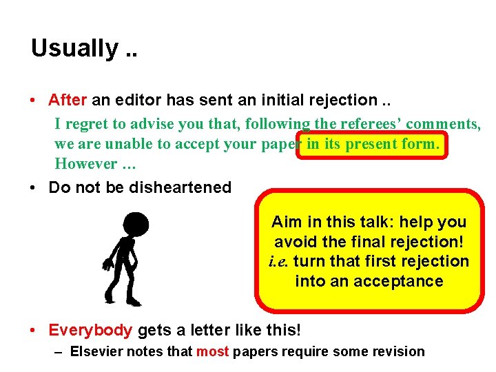 Usually. . • After an editor has sent an initial rejection. . I regret