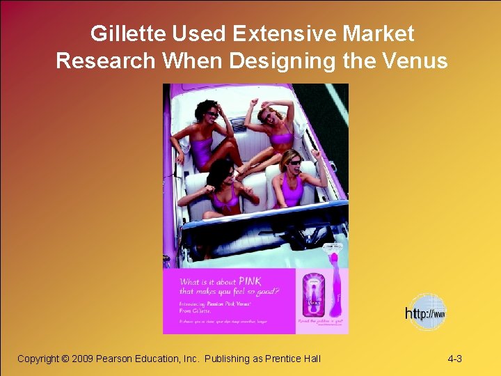 Gillette Used Extensive Market Research When Designing the Venus Copyright © 2009 Pearson Education,