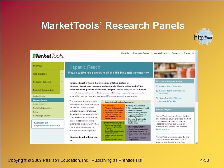 Market. Tools’ Research Panels Copyright © 2009 Pearson Education, Inc. Publishing as Prentice Hall