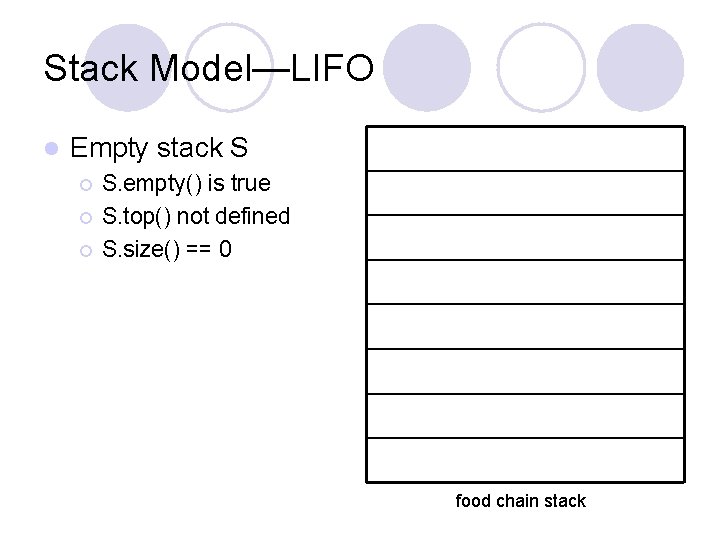 Stack Model—LIFO l Empty stack S ¡ ¡ ¡ S. empty() is true S.