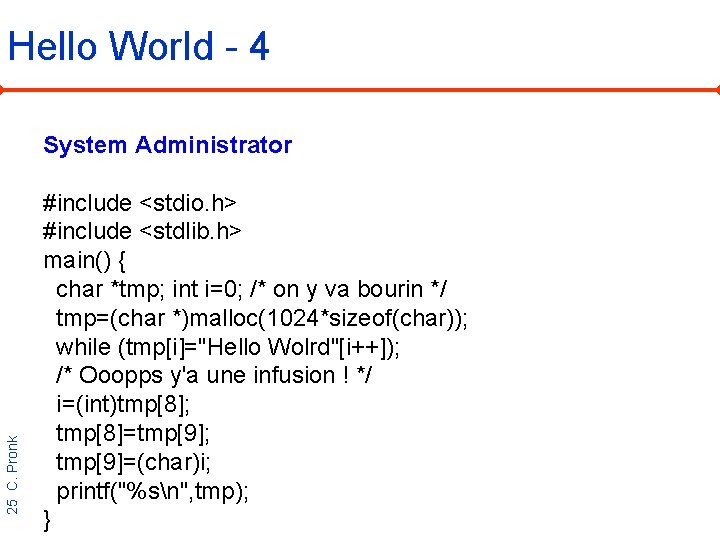 Hello World - 4 25 C. Pronk System Administrator #include <stdio. h> #include <stdlib.