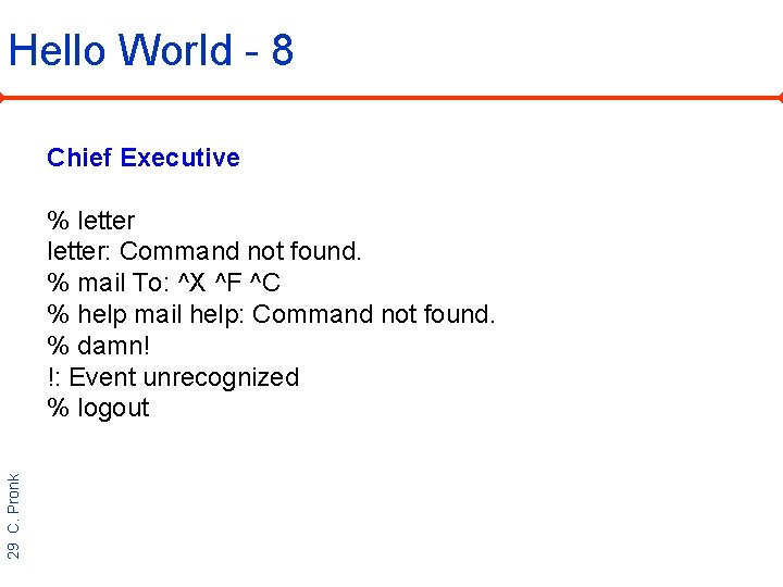 Hello World - 8 Chief Executive 29 C. Pronk % letter: Command not found.