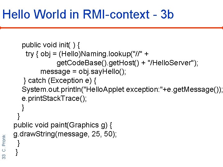 33 C. Pronk Hello World in RMI-context - 3 b public void init( )