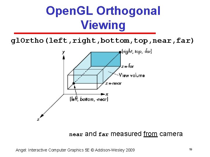 Open. GL Orthogonal Viewing gl. Ortho(left, right, bottom, top, near, far) near and far