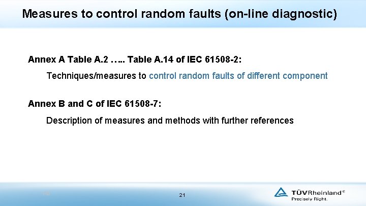 Measures to control random faults (on-line diagnostic) Annex A Table A. 2 …. .