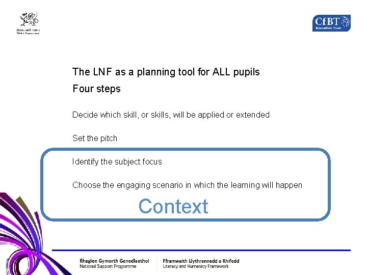 The LNF as a planning tool for ALL pupils Four steps Decide which skill,