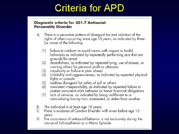 Criteria for APD Criteria for APD