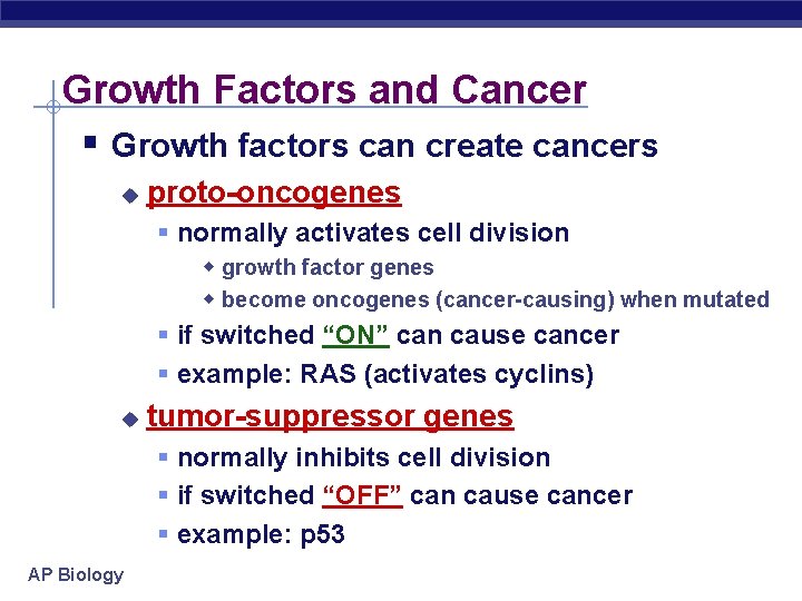 Growth Factors and Cancer § Growth factors can create cancers u proto-oncogenes § normally