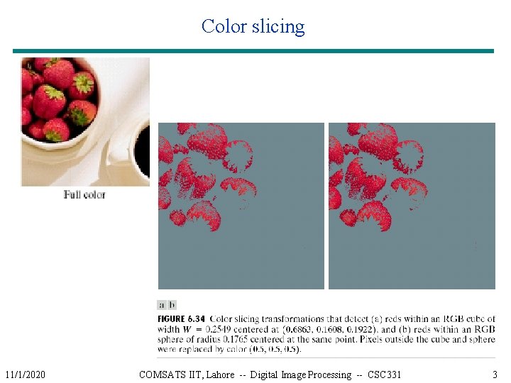 Color slicing 11/1/2020 COMSATS IIT, Lahore -- Digital Image Processing -- CSC 331 3