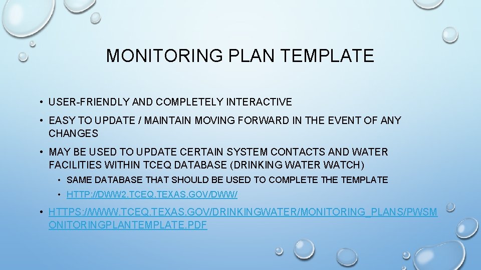 MONITORING PLAN TEMPLATE • USER-FRIENDLY AND COMPLETELY INTERACTIVE • EASY TO UPDATE / MAINTAIN