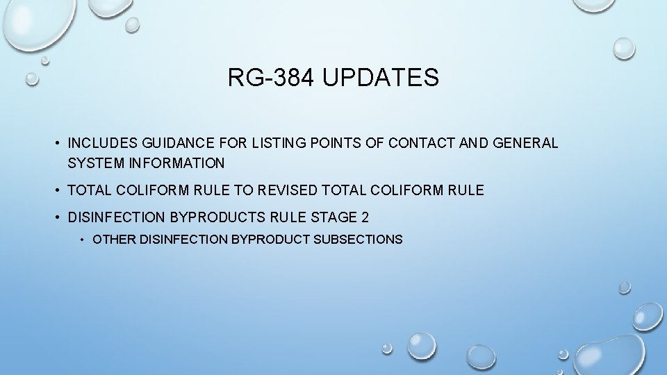 RG-384 UPDATES • INCLUDES GUIDANCE FOR LISTING POINTS OF CONTACT AND GENERAL SYSTEM INFORMATION