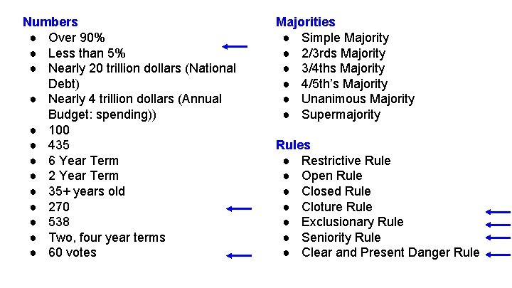 Numbers ● Over 90% ● Less than 5% ● Nearly 20 trillion dollars (National