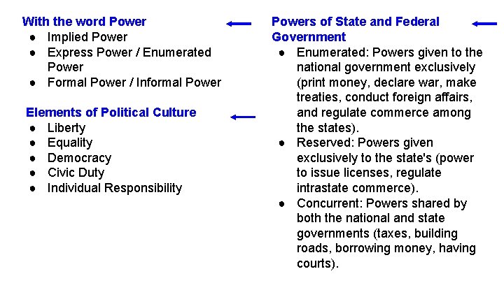 With the word Power ● Implied Power ● Express Power / Enumerated Power ●