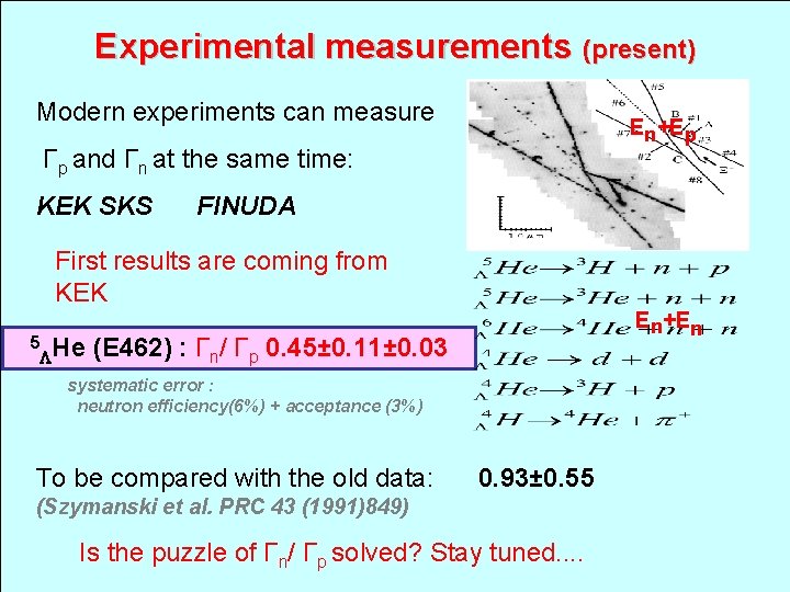 Experimental measurements (present) Modern experiments can measure En+Ep Γp and Γn at the same