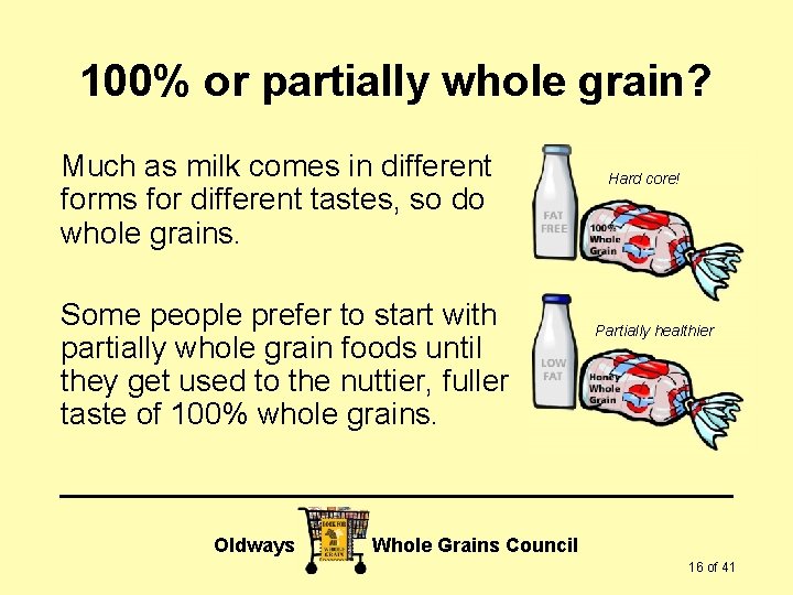100% or partially whole grain? Much as milk comes in different forms for different