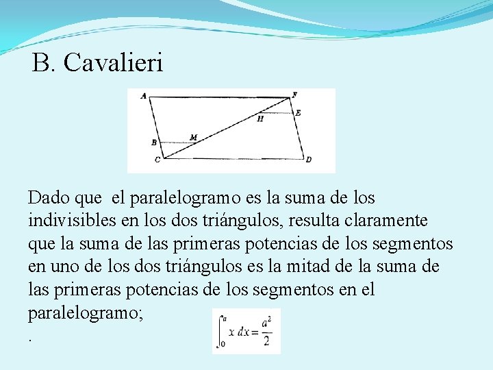 B. Cavalieri Dado que el paralelogramo es la suma de los indivisibles en los