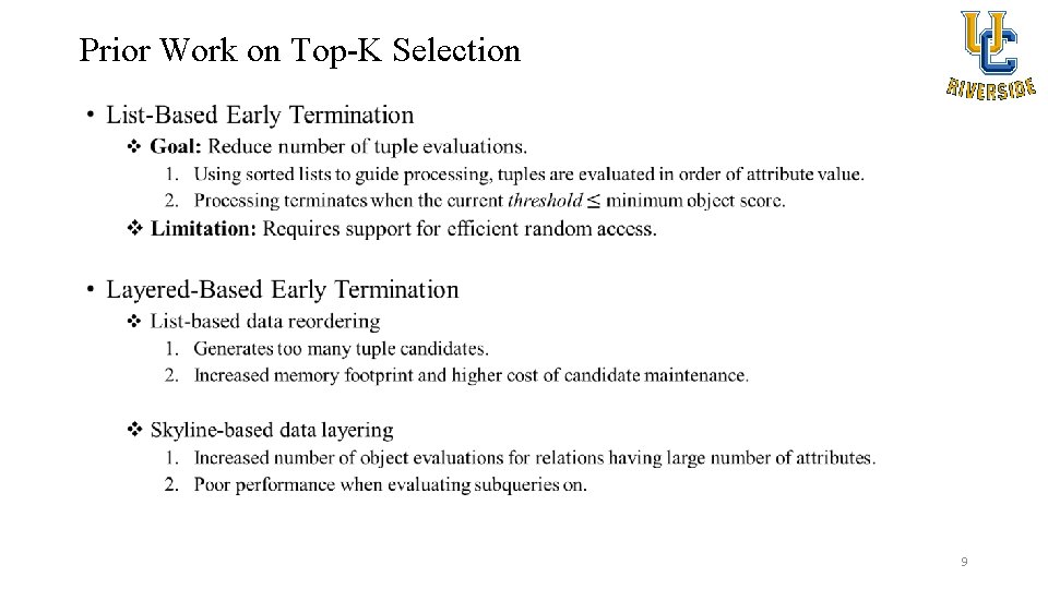 Prior Work on Top-K Selection • 9 