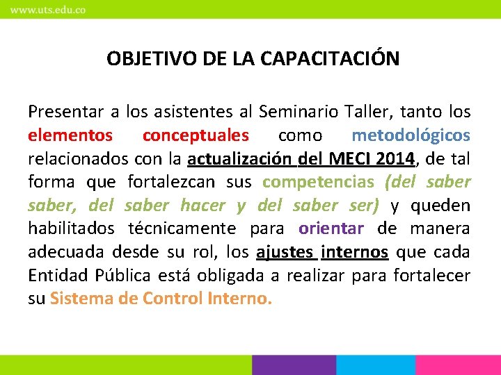 OBJETIVO DE LA CAPACITACIÓN Presentar a los asistentes al Seminario Taller, tanto los elementos