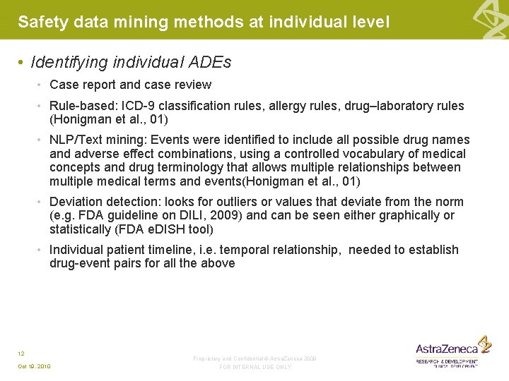 Safety data mining methods at individual level • Identifying individual ADEs • Case report Safety data mining methods at individual level • Identifying individual ADEs • Case report