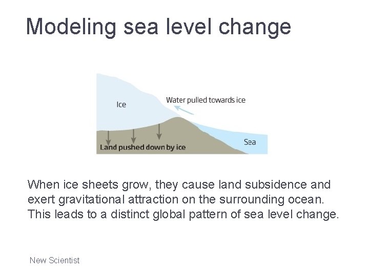 Modeling sea level change When ice sheets grow, they cause land subsidence and exert