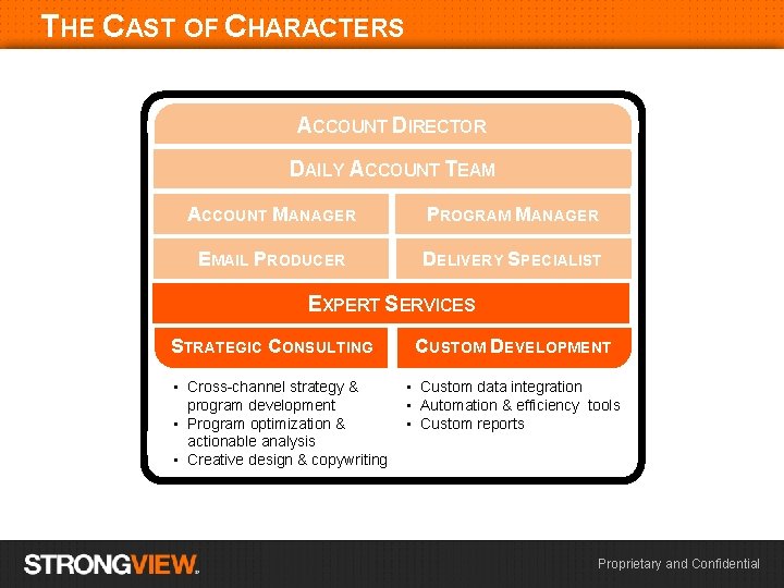 THE CAST OF CHARACTERS ACCOUNT DIRECTOR DAILY ACCOUNT TEAM ACCOUNT MANAGER PROGRAM MANAGER EMAIL