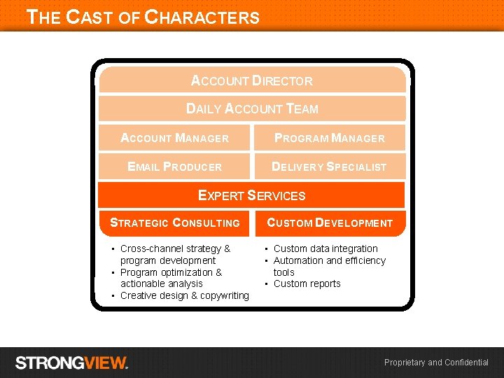 THE CAST OF CHARACTERS ACCOUNT DIRECTOR DAILY ACCOUNT TEAM ACCOUNT MANAGER PROGRAM MANAGER EMAIL