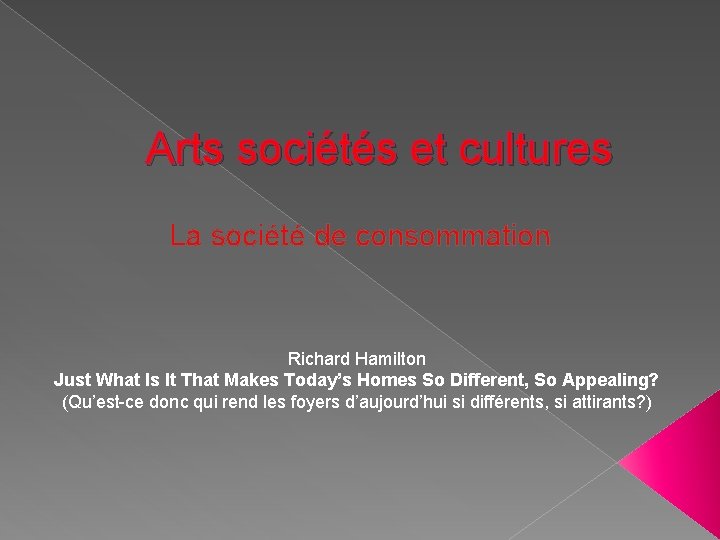 Arts sociétés et cultures La société de consommation Richard Hamilton Just What Is It