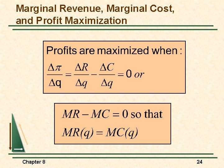 Marginal Revenue, Marginal Cost, and Profit Maximization Chapter 8 24 