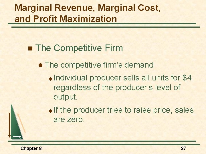 Marginal Revenue, Marginal Cost, and Profit Maximization n The Competitive Firm l The u